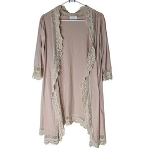 Ailis Corner Long Open Cardigan Beige Lace Lightweight Hipster Womens Small‎